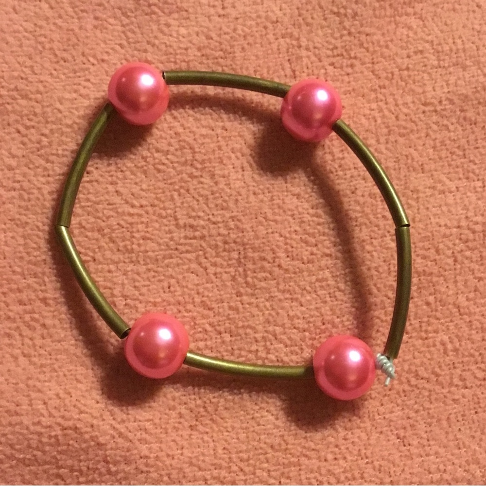 Pink Pearl and Brass Love Bracelet